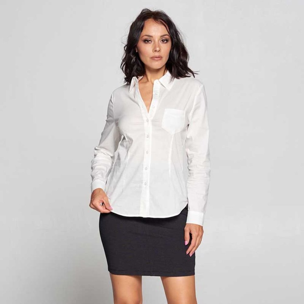 SHEENY BUTTON-UP POCKET BLOUSE